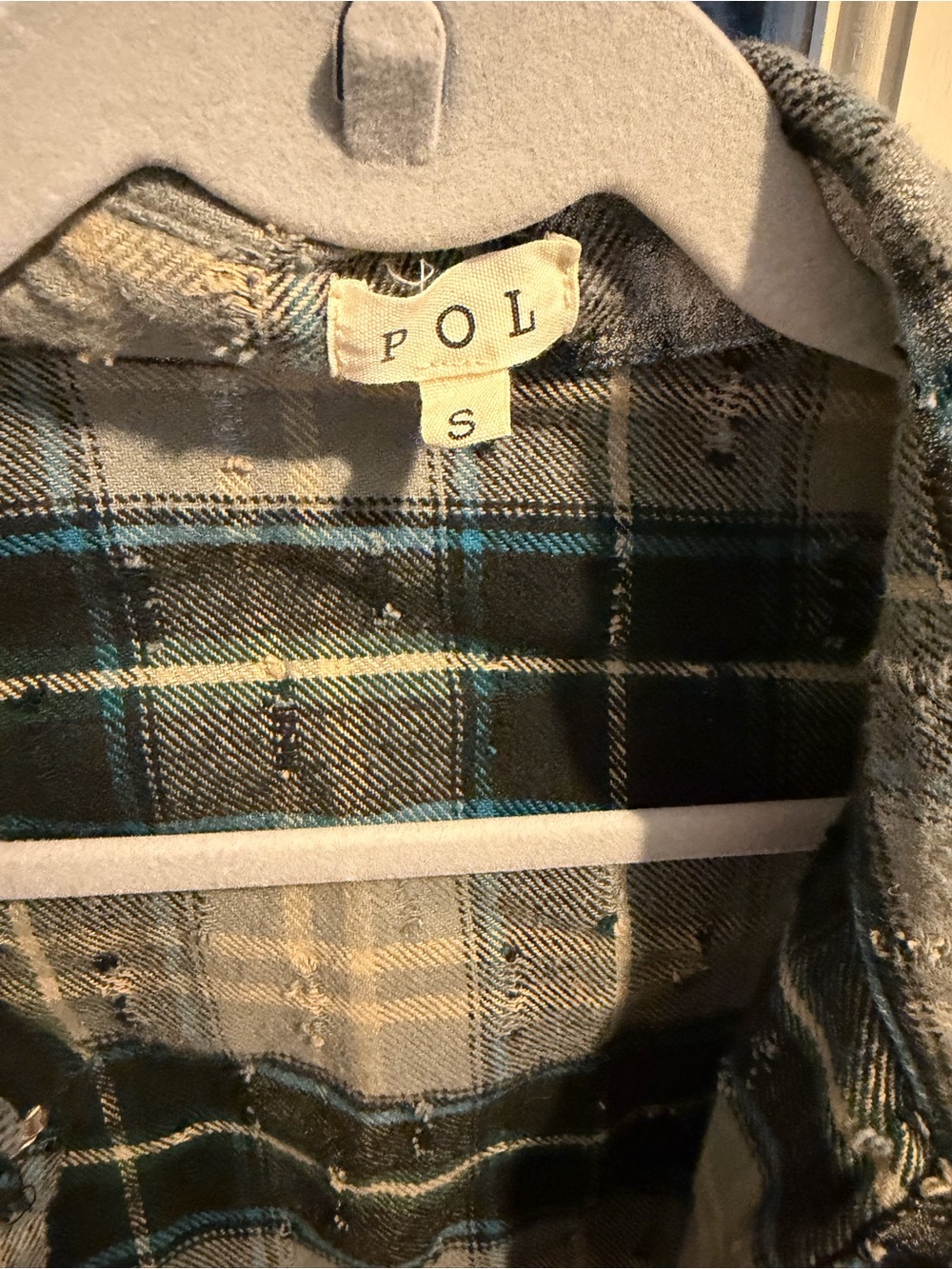POL Women’s Black & blue Plaid Lace-Trim Jean Jacket - Picture 4 of 4
